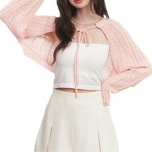 Lewkin Cable Knit Bolero Shrug in Candy Pink One Size